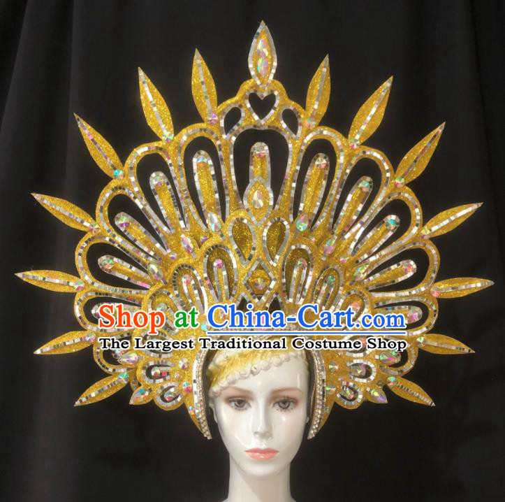 Handmade Samba Dance Hair Accessories Stage Show Golden Royal Crown Halloween Cosplay Deluxe Headwear Brazil Carnival Giant Hat