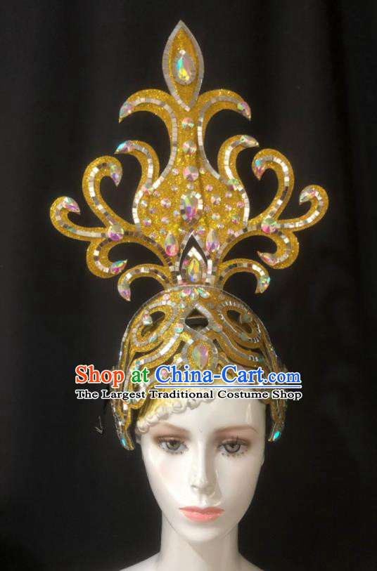 Handmade Halloween Cosplay Deluxe Golden Hat Brazil Parade Giant Headwear Rio Carnival Royal Crown Stage Show Hair Accessories