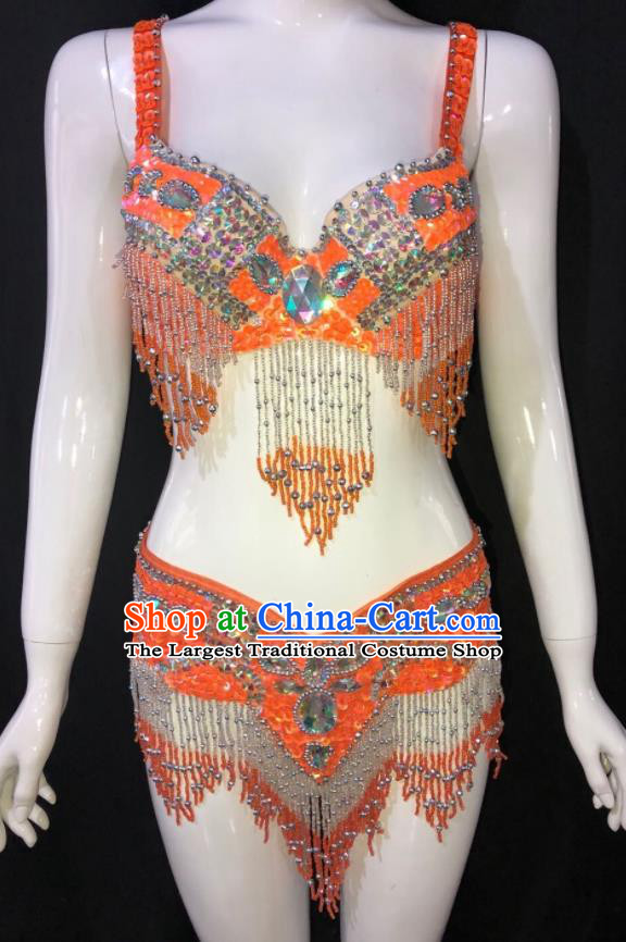 Custom Opening Show Clothing Woman Catwalks Swimwear Samba Dance Orange Uniforms Brazilian Carnival Parade Costumes
