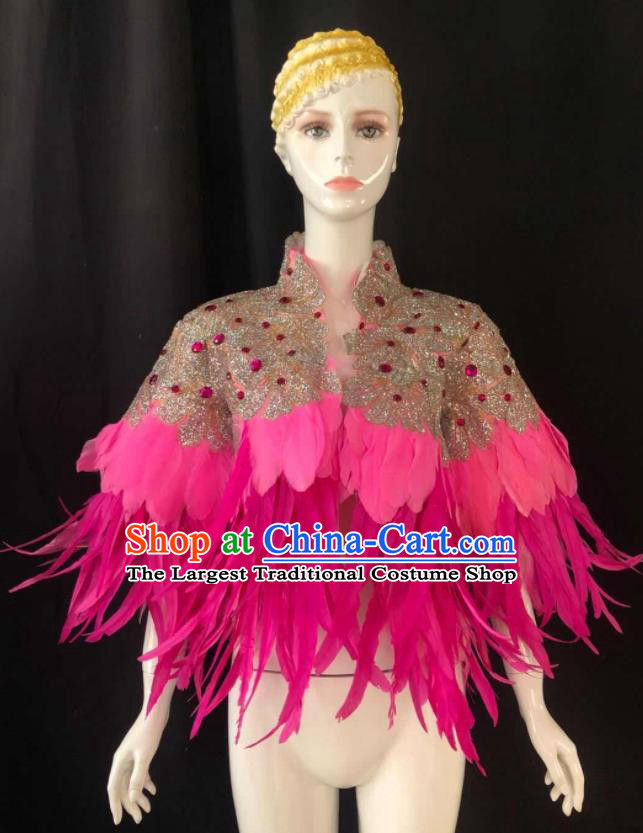 Custom Samba Dance Rosy Feather Mantle Brazilian Carnival Cape Stage Show Clothing Woman Catwalks Tippet