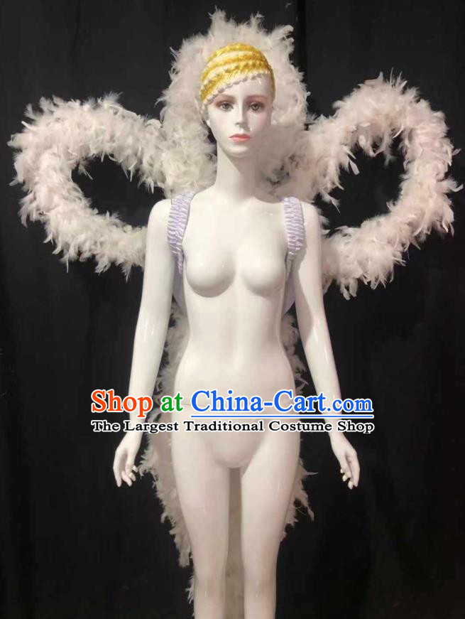 Professional Brazilian Carnival Parade White Feather Back Decorations Samba Dance Deluxe Butterfly Wings Accessories Catwalks Props