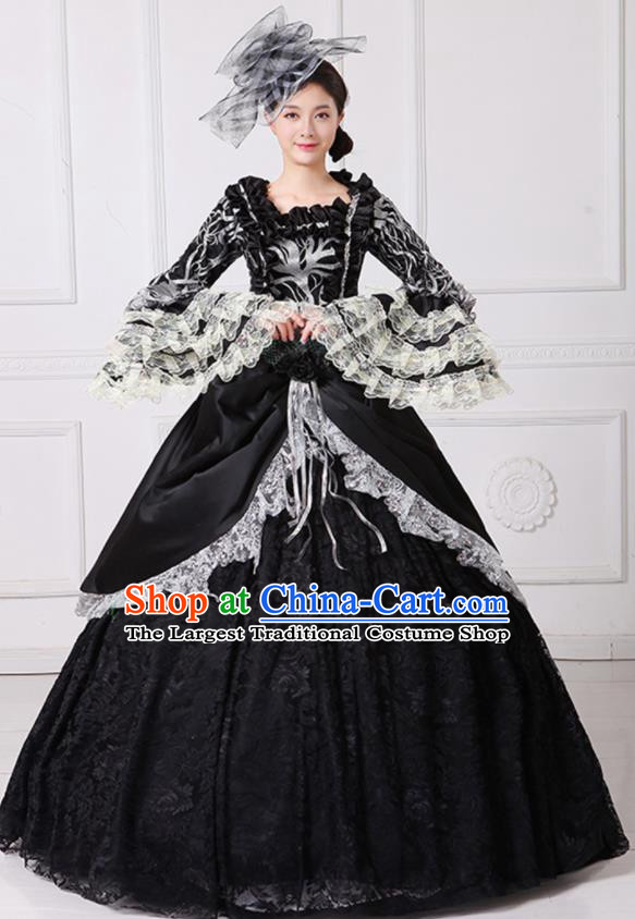 Custom European Queen Dress Western Vintage Fashion Europe Royal Princess Clothing Catwalks Black Lace Trailing Full Dress