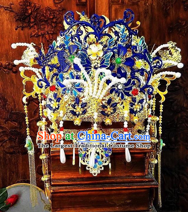Top China Catwalks Headdress Wedding Hair Accessories Stage Show Deluxe Hair Crown Ancient Empress Cloisonne Phoenix Coronet