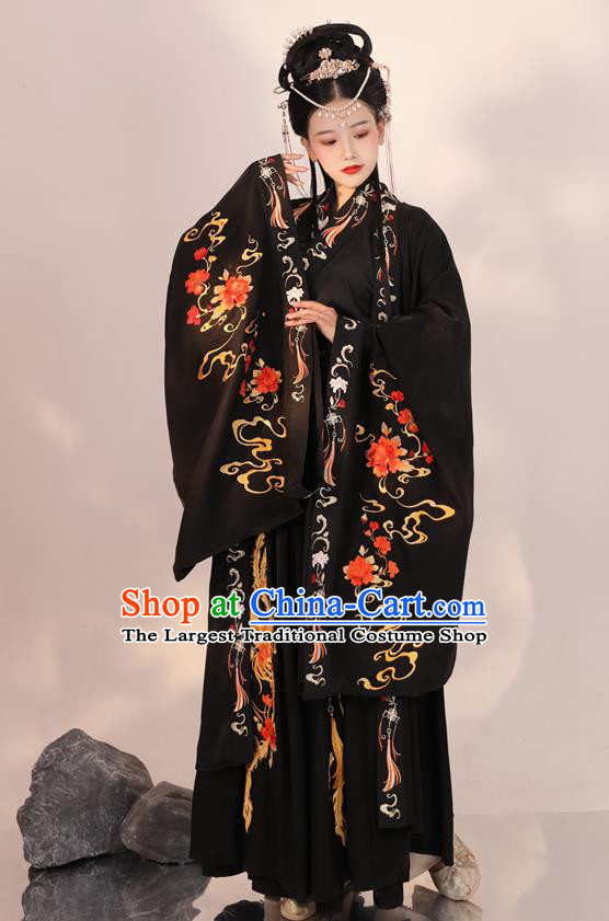 China Jin Dynasty Palace Princess Embroidered Clothing Traditional Historical Garment Costume Ancient Fairy Black Hanfu Dress
