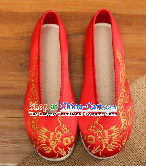 Chinese Male Embroidered Dragon Shoes Traditional Wedding Shoes Bridegroom Shoes Handmade Red Satin Shoes
