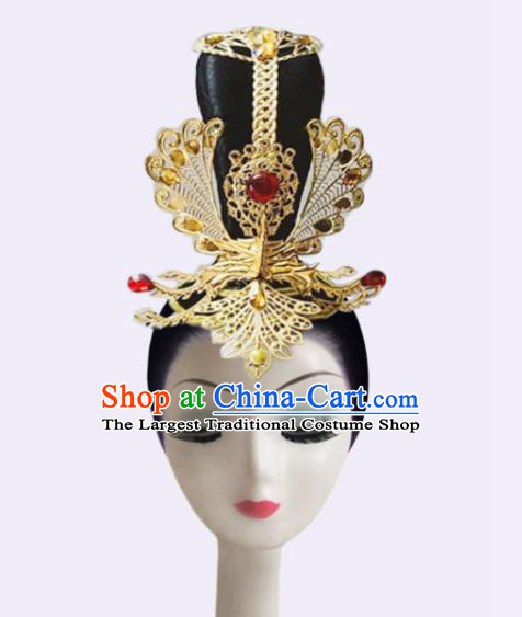 Handmade Chinese Classical Dance Hair Accessories Stage Performance Headdress Drum Dance Wigs Chignon