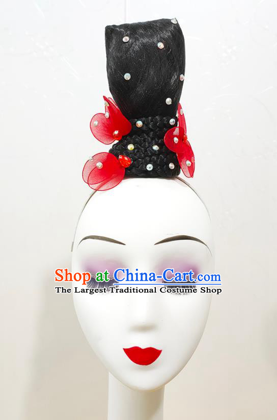 Chinese Classical Dance Performance Wigs Chignon Woman Water Sleeve Dance Hair Accessories Court Dance Hairpieces