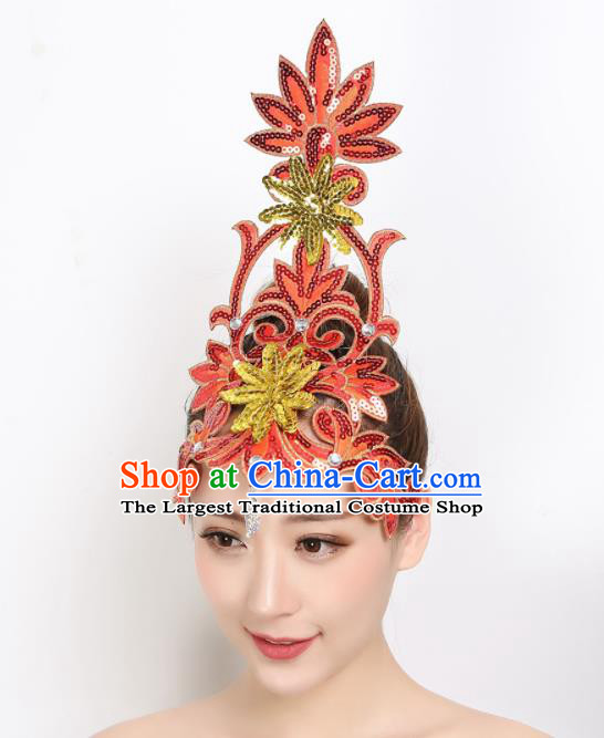 China Spring Festival Folk Dance Headpiece Yangko Dance Red Sequins Hair Stick Woman Group Dance Hair Accessories