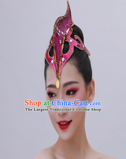 Chinese Handmade Ethnic Peacock Dance Headpiece Dai Nationality Folk Dance Rosy Hair Crown Yunnan Minority Performance Headwear