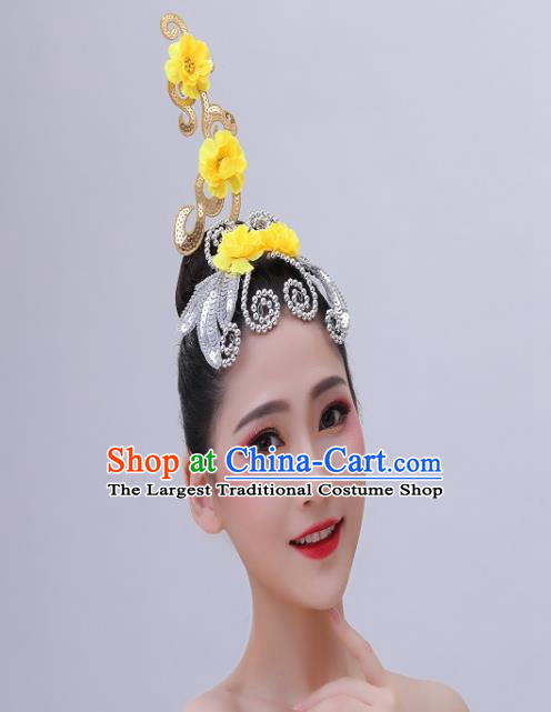Chinese Yangko Dance Hair Accessories Handmade Fan Dance Performance Hair Crown Folk Dance Yellow Plum Headpiece