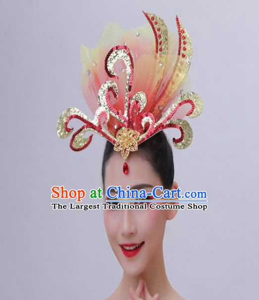 Chinese Opening Dance Hair Accessories Classical Dance Hair Crown Woman Group Dance Rosy Sequins Headpiece