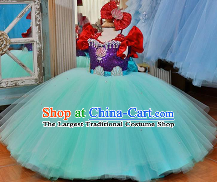 Top Catwalks Blue Veil Princess Dress Christmas Evening Wear Children Performance Clothing Girl Compere Formal Garment