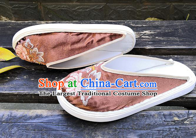 Chinese Handmade Embroidery Shoes Woman Strong Cloth Slippers National Brown Satin Shoes