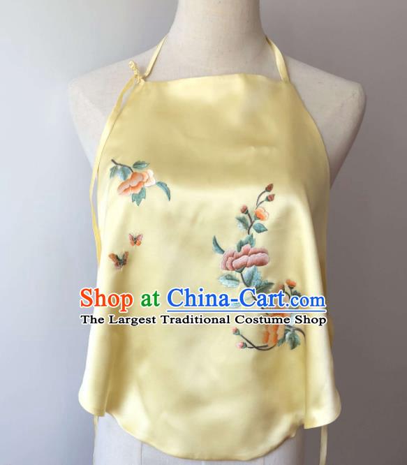 Chinese National Yellow Silk Bellyband Traditional Cheongsam Undergarment Suzhou Embroidered Flowers Stomachers Clothing