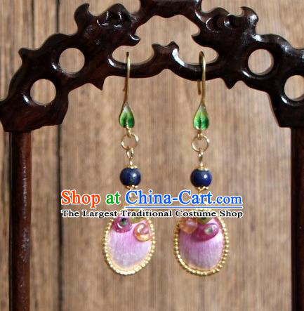 China Handmade Cheongsam Ear Accessories Suzhou Embroidered Pink Earrings National Woman Ear Jewelry