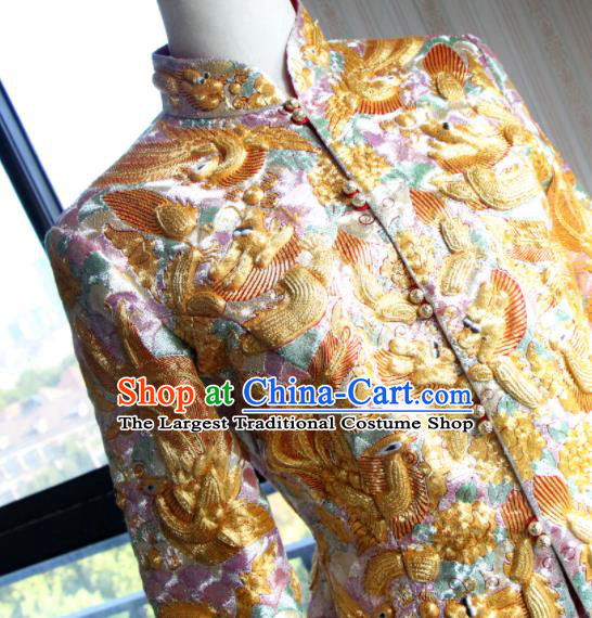 Chinese Traditional Wedding Garment Costumes Bride Xiuhe Suits Embroidered Phoenix Champagne Dress