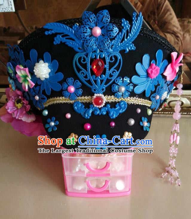 China Traditional Court Headdress Ancient Drama Empresses in the Palace Zhan Huan Hat Handmade Qing Dynasty Imperial Consort Hair Crown
