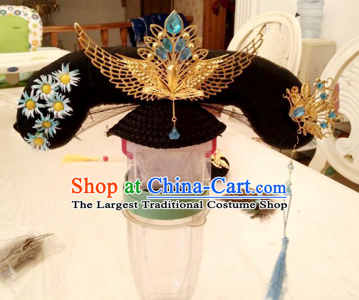 Chinese Ancient Imperial Consort Wigs and Phoenix Hair Accessories Palace Hairpieces Traditional Qing Dynasty Court Headdress