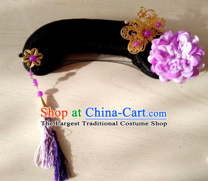 Chinese Ancient Manchu Princess Wigs and Hair Accessories Traditional Court Hairpieces Qing Dynasty Palace Lady Headdress