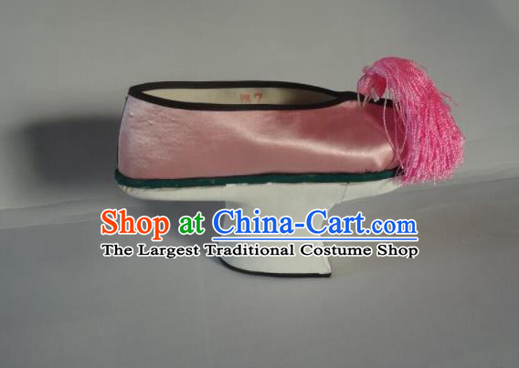 China Peking Opera Actress Pink Satin Shoes Qing Dynasty Imperial Consort Shoes Traditional Peking Opera Diva Shoes