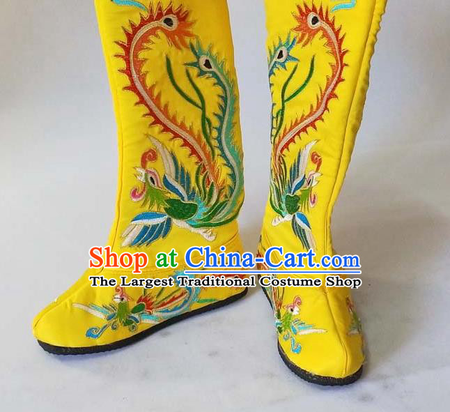 China Traditional Peking Opera Blues Shoes Beijing Opera Female General Embroidered Phoenix Shoes Sichuan Opera Changing Face Yellow Boots