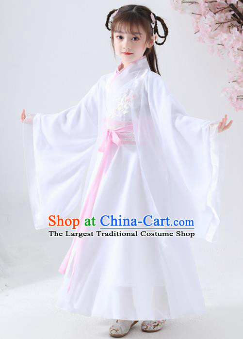 China Jin Dynasty Princess Clothing Ancient Children Fairy Garment Costume Traditional Stage Show Girl White Hanfu Dress