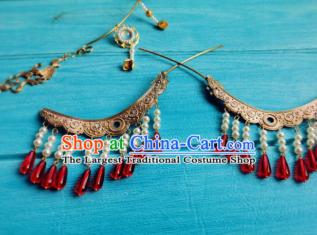 Chinese Ancient Empress Tassel Hairpins Traditional Hanfu Hair Accessories Jin Dynasty Court Woman Hair Stick
