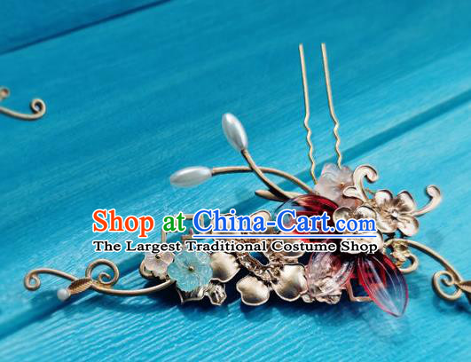 Chinese Ancient Queen Hairpin Traditional Hanfu Hair Accessories Tang Dynasty Empress Golden Peony Hair Clip