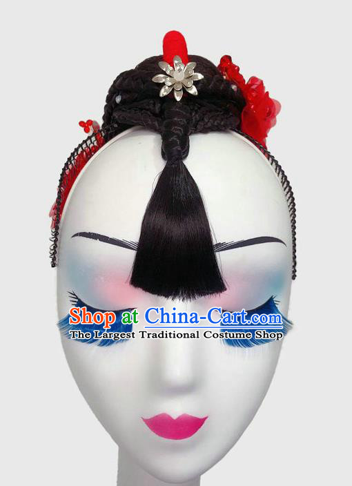 China Fan Dance Headpieces Traditional Yangko Dance Performance Wigs Folk Dance Hair Accessories