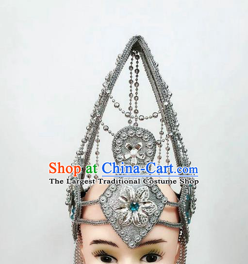 Professional Indian Dance Headdress Belly Dance Headpiece Opening Dance Hair Accessories Argent Hair Crown