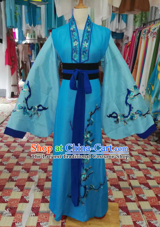 China Shaoxing Opera Young Male Garment Costumes Beijing Opera Xiaosheng Blue Robe Uniforms Traditional Opera Scholar Clothing