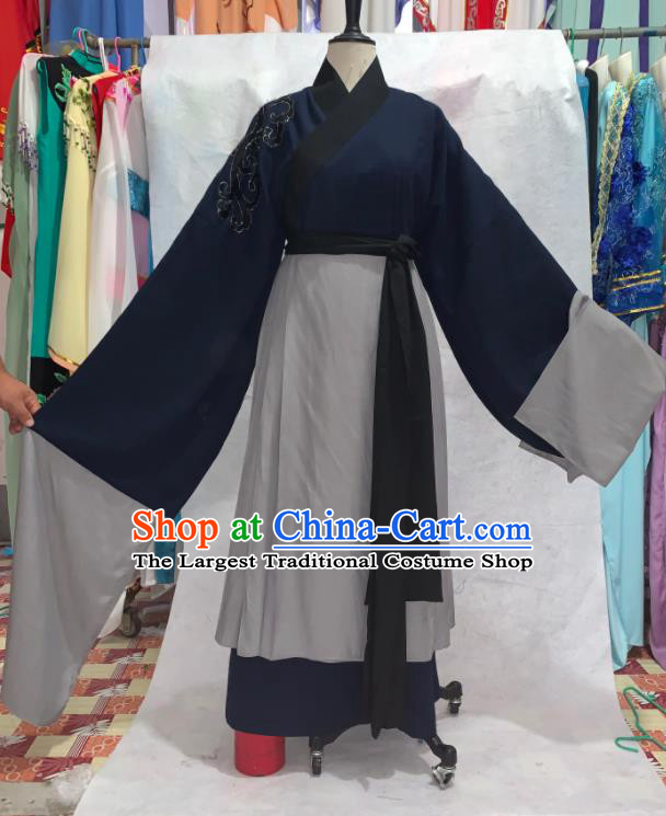 China Shaoxing Opera Elderly Woman Navy Dress Outfits Peking Opera Laodan Clothing Ancient Old Dame Garment Costume