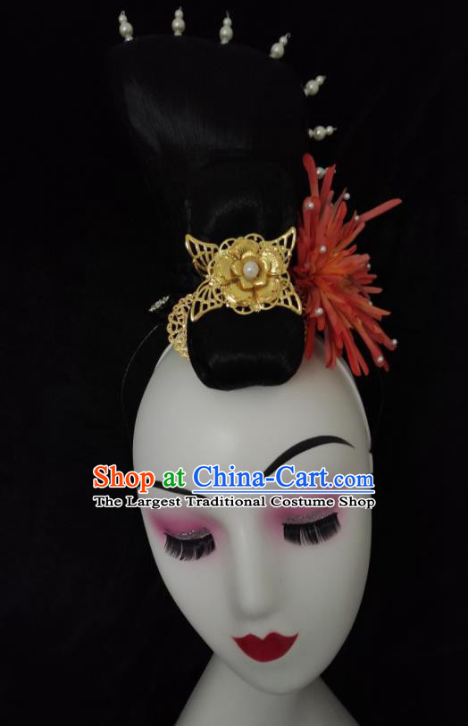 Chinese Stage Performance Hairpieces Classical Dance Headwear Court Dance Wigs Chignon Woman Umbrella Dance Hair Accessories