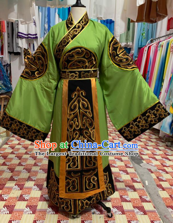 China Traditional Opera Prime Minister Clothing Henan Opera Laosheng Garment Costume Beijing Opera Elderly Male Green Robe Uniforms
