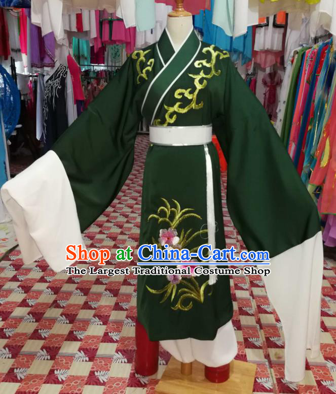 China Beijing Opera Xiaosheng Deep Green Robe Uniforms Traditional Opera Childe Clothing Shaoxing Opera Scholar Garment Costumes