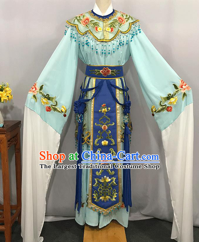 China Ancient Queen Garment Costumes Traditional Shaoxing Opera Empress Clothing Peking Opera Hua Tan Blue Dress Outfits