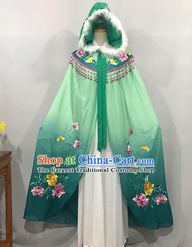 China Traditional Shaoxing Opera Princess Mantle Peking Opera Diva Embroidered Green Cape Ancient Court Lady Clothing