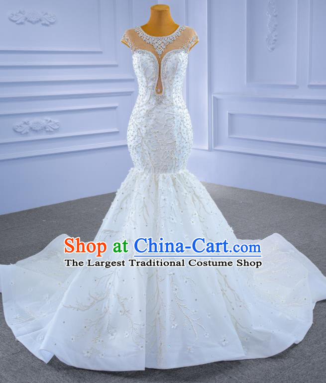 Custom Ceremony Formal Garment Bride Fishtail Dress Stage Performance Costume Luxury Trailing Bridal Gown Wedding Dress