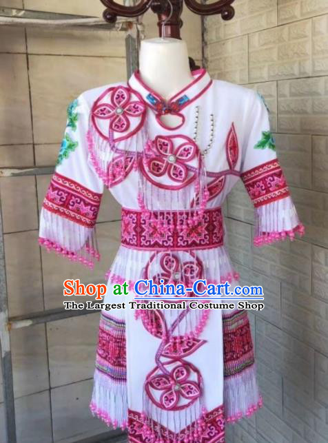 China Traditional Hmong Female Dress Outfits Guizhou Minority Garments Miao Nationality Folk Dance Costumes Ethnic Performance Clothing