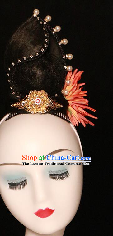 China Umbrella Dance Hairpieces Classical Dance Hair Accessories Fairy Dance Hair Clasp Stage Performance Wigs Chignon