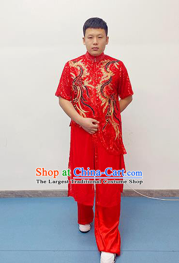 Chinese Dragon Dance Red Outfits Male Stage Performance Garments New Year Folk Dance Costume Drum Dance Clothing