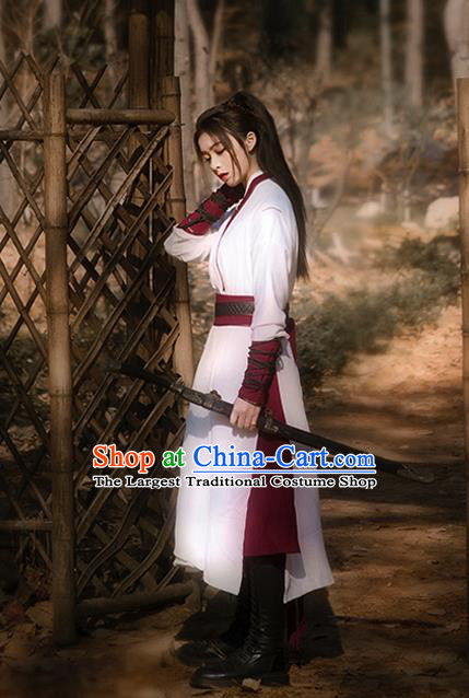 China Ming Dynasty Swordswoman Historical Clothing Drama The Legend of Fei Zhou Fei Garment Costumes Ancient Chivalrous Female White Hanfu Dress