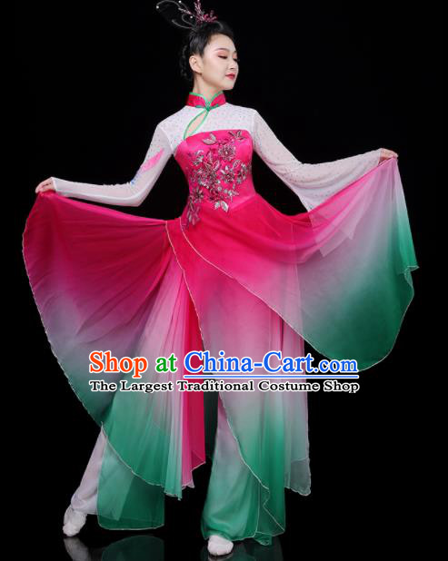 China Classical Dance Clothing Umbrella Dance Garment Costumes Fan Performance Rosy Outfits Woman Group Dancewear