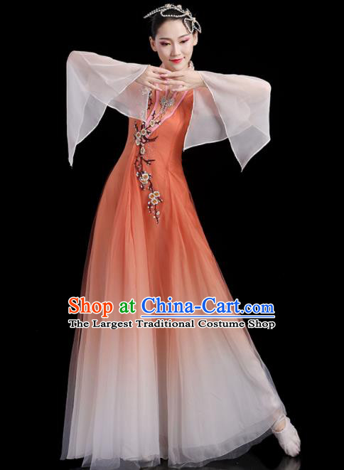 China Classical Dance Clothing Umbrella Dance Garment Costumes Plum Dance Orange Dress Fan Dance Outfits Woman Performance Fashion