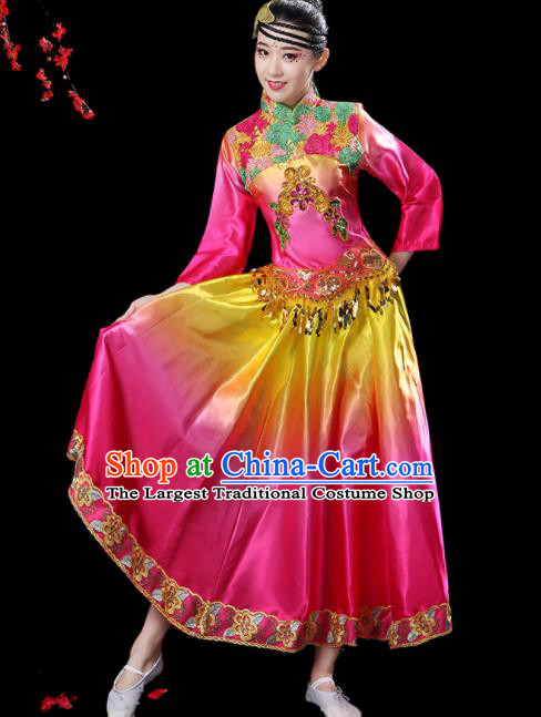 China Umbrella Dance Garment Costumes Yangge Dance Pink Dress Outfits Woman Dancewear Classical Dance Clothing