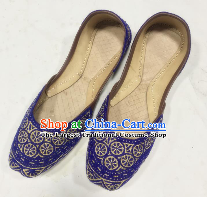 Handmade Asian Wedding Bride Shoes India Folk Dance Shoes Royalblue Embroidered Shoes Indian Female Shoes