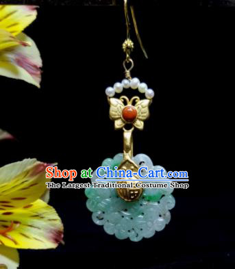 Handmade Chinese Qing Dynasty Jadeite Jewelry Cheongsam Ear Accessories National Golden Butterfly Earrings Traditional Eardrop