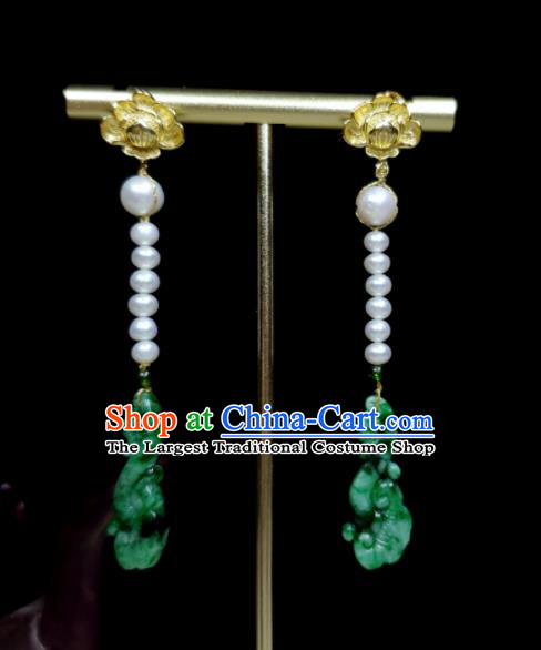 Handmade Chinese Cheongsam Ear Accessories National Jadeite Earrings Traditional Ear Jewelry Pearls Eardrop