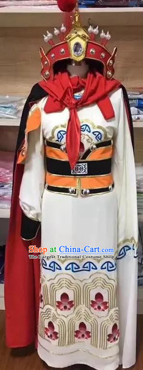 China Peking Opera Wusheng Embroidered White Robe Beijing Opera Takefu Garment Costume Ancient General Clothing and Hat
