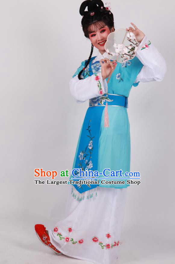 Chinese Traditional Huangmei Opera Servant Girl Clothing Beijing Opera Xiaodan Blue Dress Outfits Ancient Maid Lady Garment Costumes